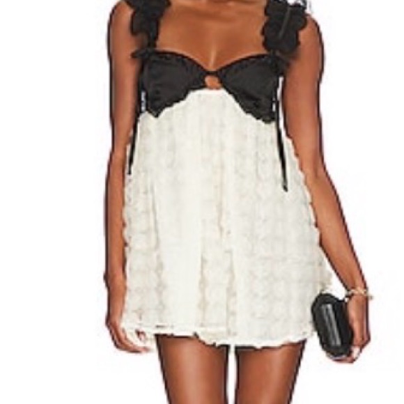 For Love & Lemons Black And White Ruffled Mini Dress